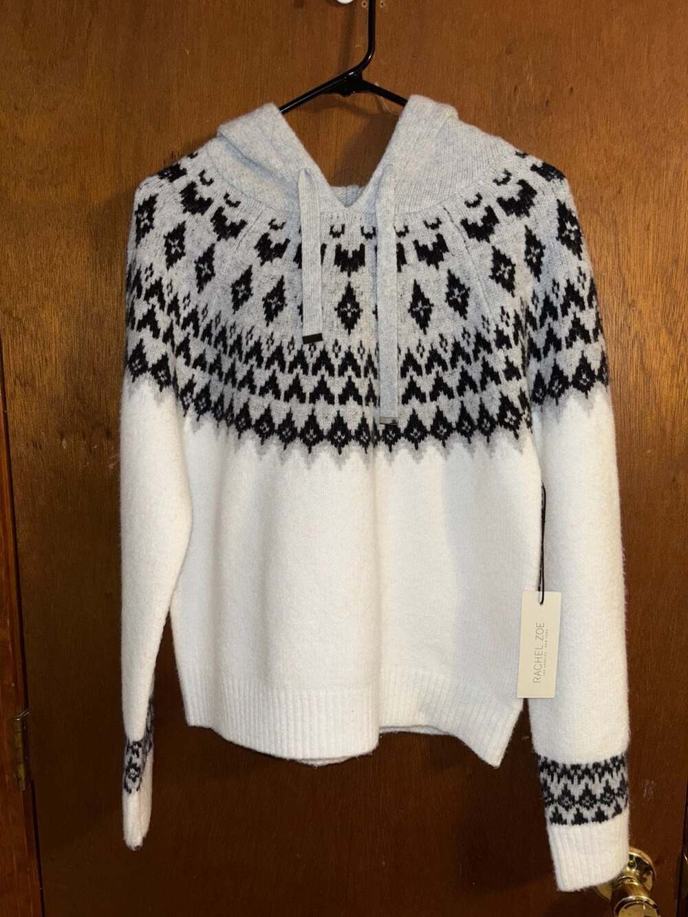 Rachel Zoe Women's Fair Isle Patterned Knit Hooded Pullover Sweater